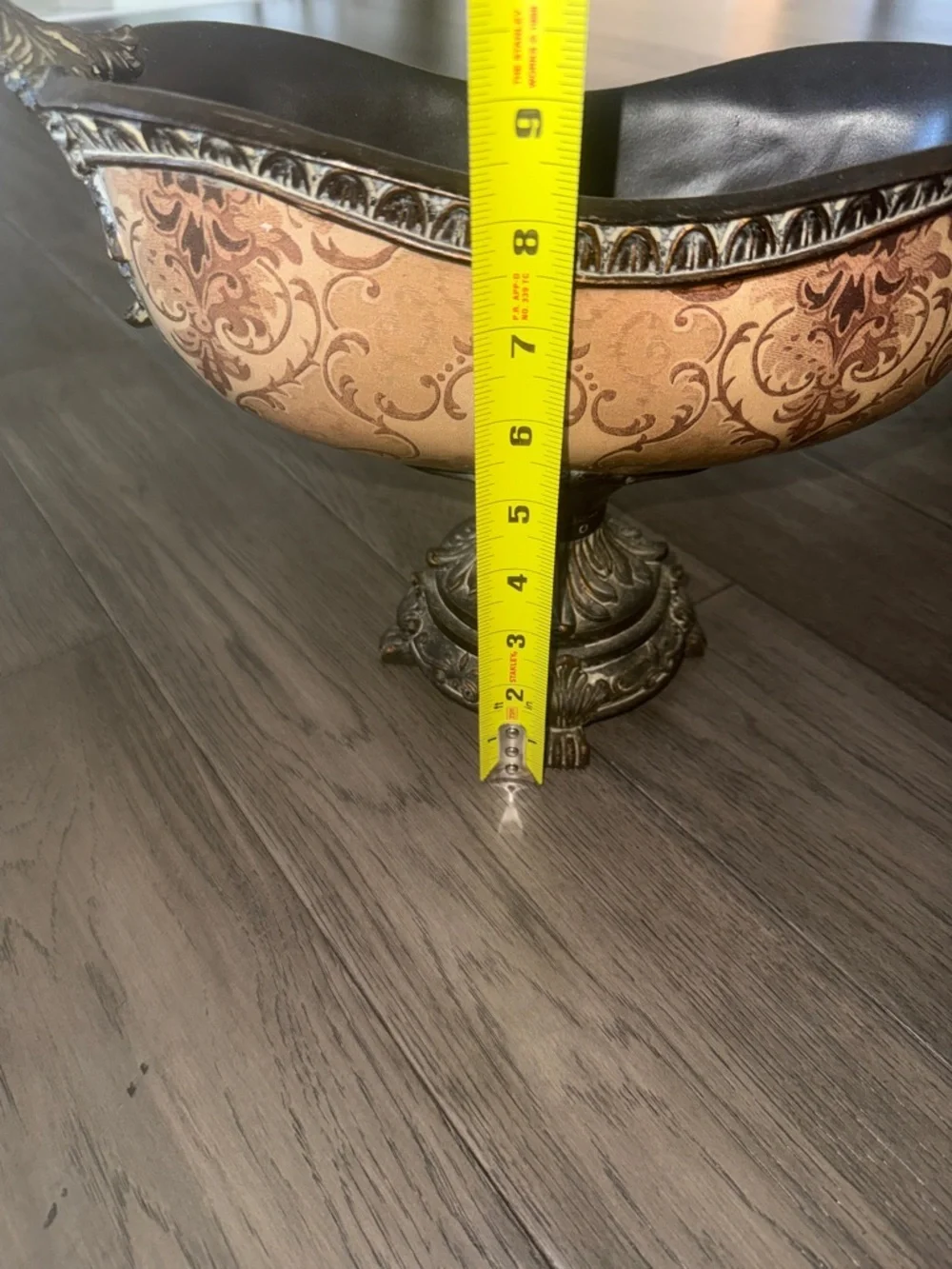 Ornate Decorative Pedestal Bowl - tan and Antique like brown